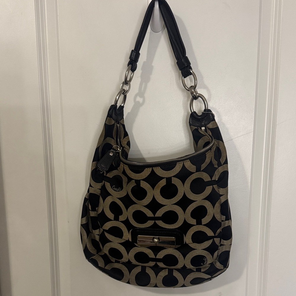 Coach Black and Brown Signature Hobo Bag